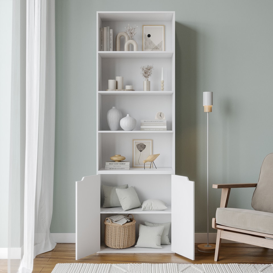 image 1 of 6-Tier Bookcase with 2-Doors | White | 1