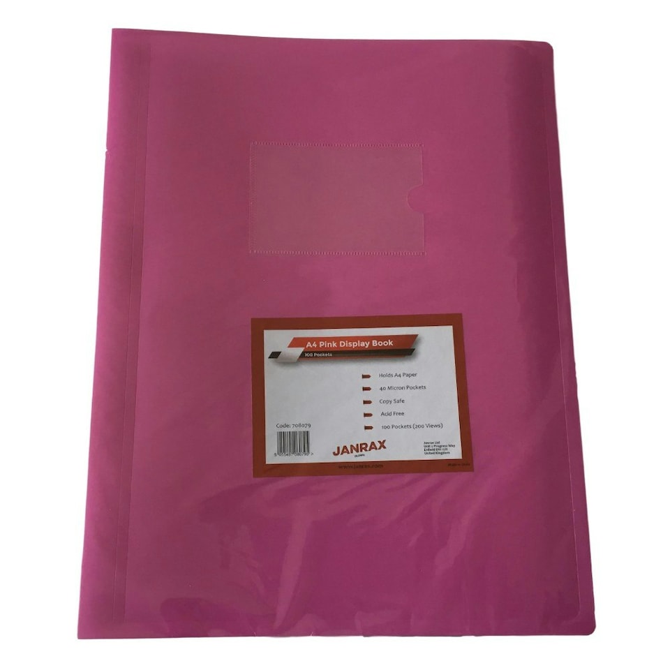 image 1 of A4 Pink Flexible Cover 100 Pocket Display Book