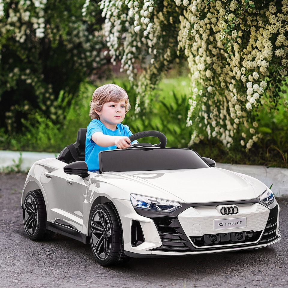 image 1 of HOMCOM Audi RS e-tron GT Licensed Electric Car for Kids, 12V Battery Powered Electric Ride-on Toy with Remote Control Music, Suspension Wheels, Soft Start, for 3-5 years, White