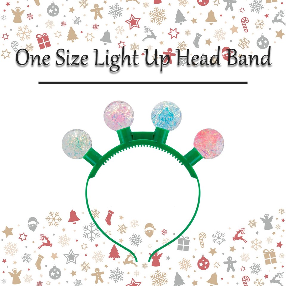 image 1 of vfm-estore Christmas Light-Up Headband Glitter Ball - One Size, Green Glitter