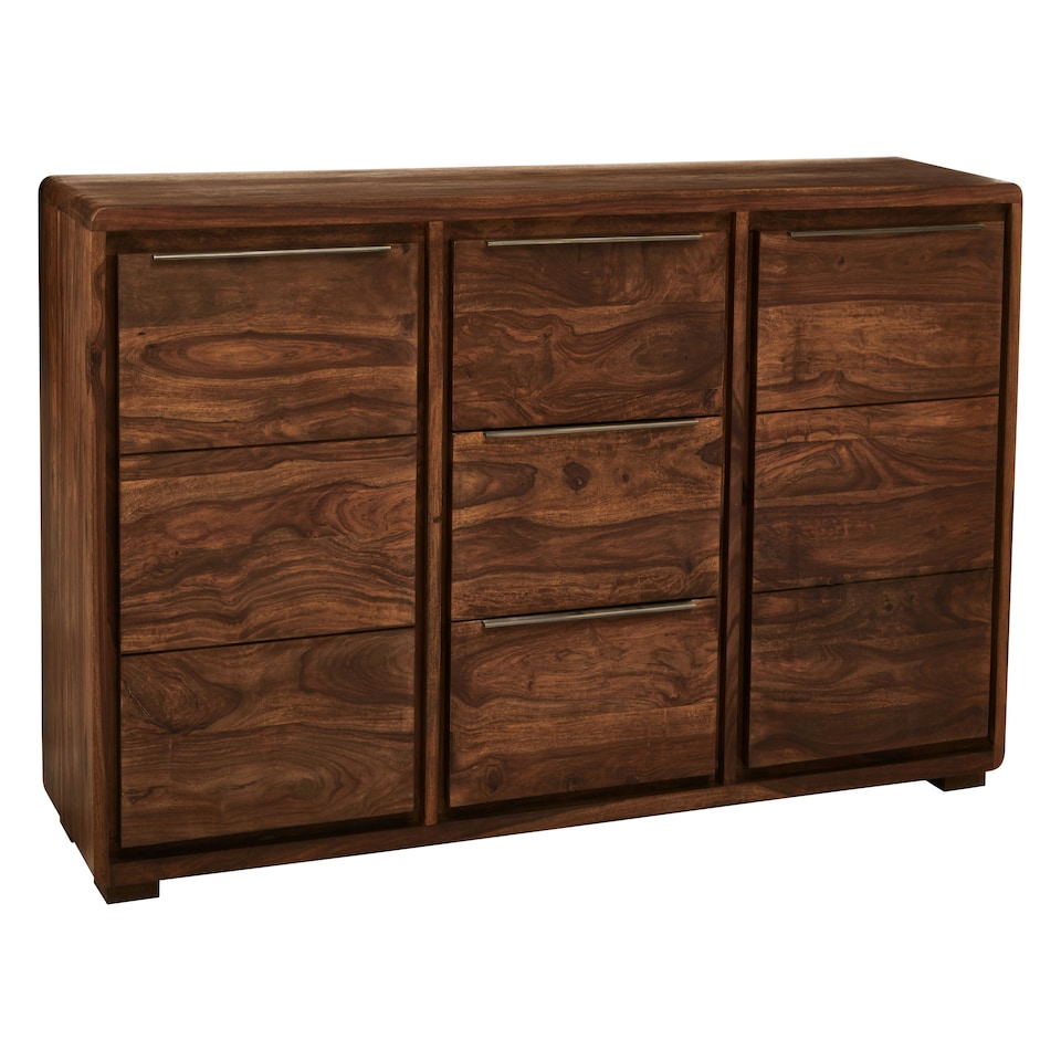 image 1 of Interiors by Premier Two‑Door Three‑Drawer Sheesham & Acacia Sideboard, Solid Natural Wood Buffet Cabinet Brown