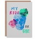 image 1 of My Ride Or Die Skull With Roses and Butterfly Art Card