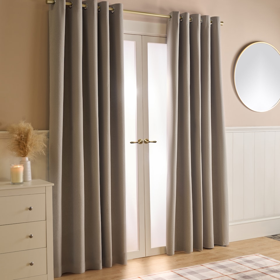 image 1 of OHS Woven Texture Pair of Eyelet Curtains Ready Made Blackout