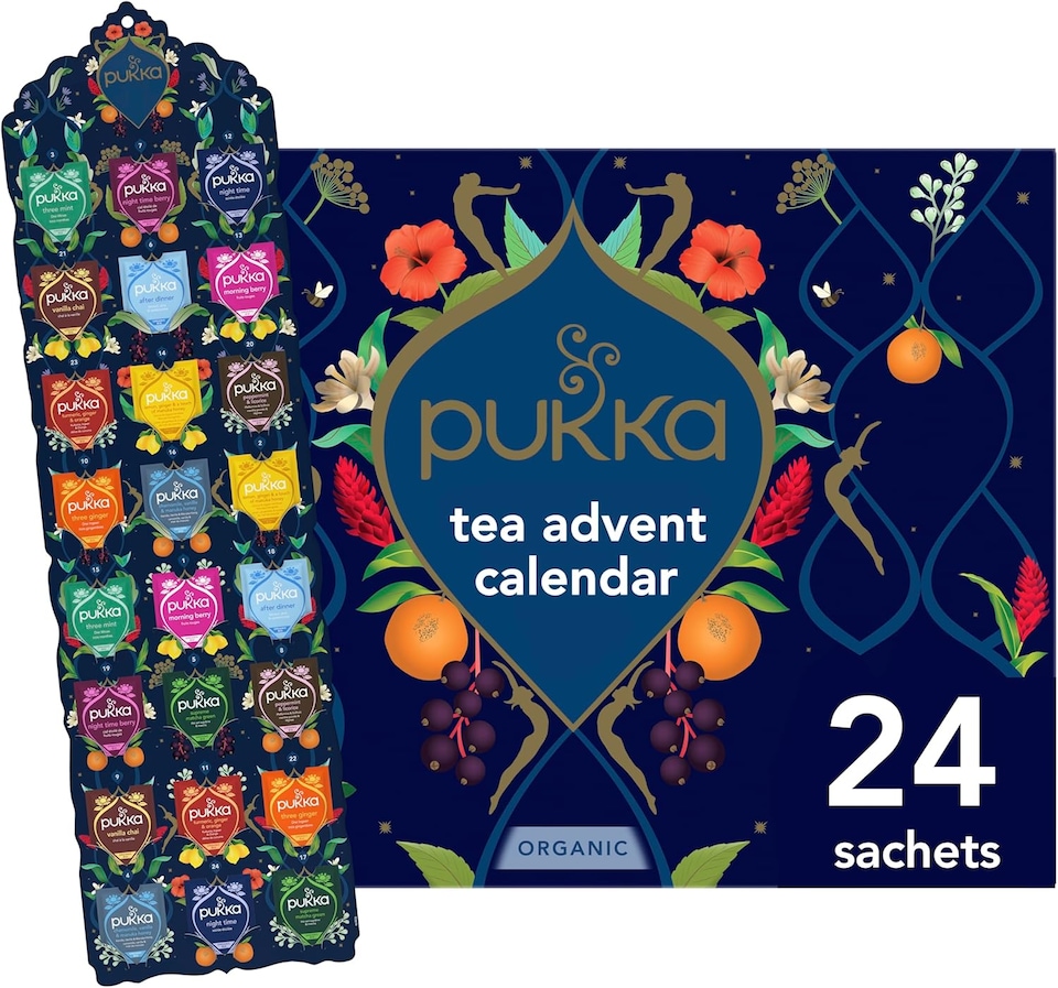 Pukka Herbs | Advent Calendar 2025 Organic Tea Selection | Ideal Secret Santa Christmas Gifts Idea For Women & Men | Perfect For Tea Enthusiasts | 24 Delightful Black/Green/Herbal Infusion Tea Bags