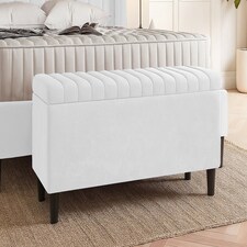 120cm Lined Upholstered Ottoman Storage box - White Plush Velvet Blanket Storage Box with Wooden Legs