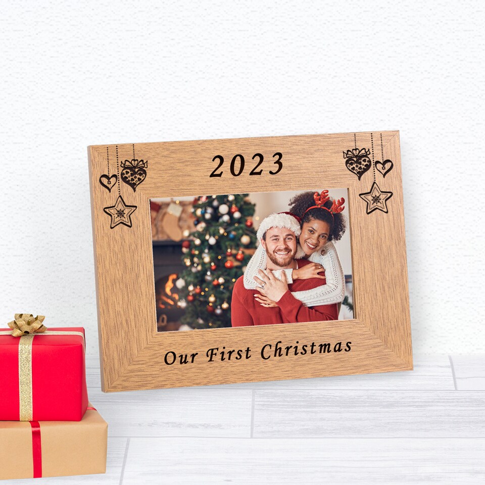 image 1 of Personalised Our First Christmas Wood Frame 6x4 Couple Christmas Gift