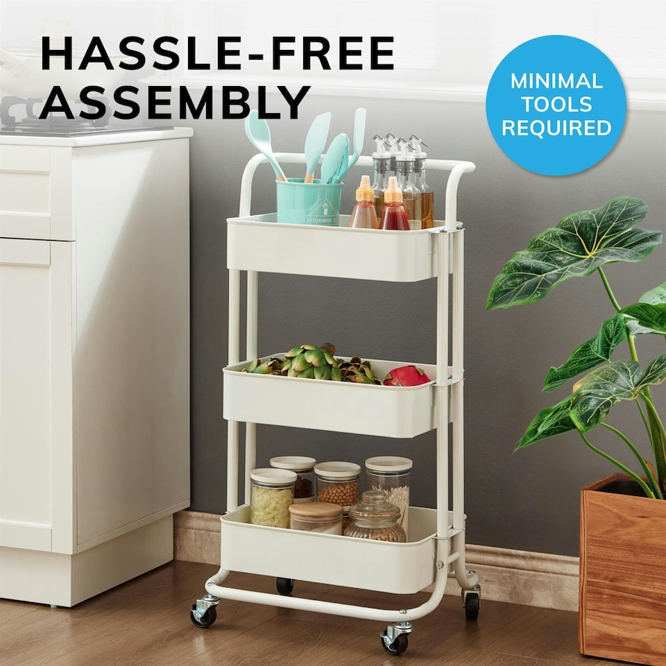 image 1 of 3 Tier Storage Cart On Wheels Home Kitchen Office Bath-Bedroom Organiser White White
