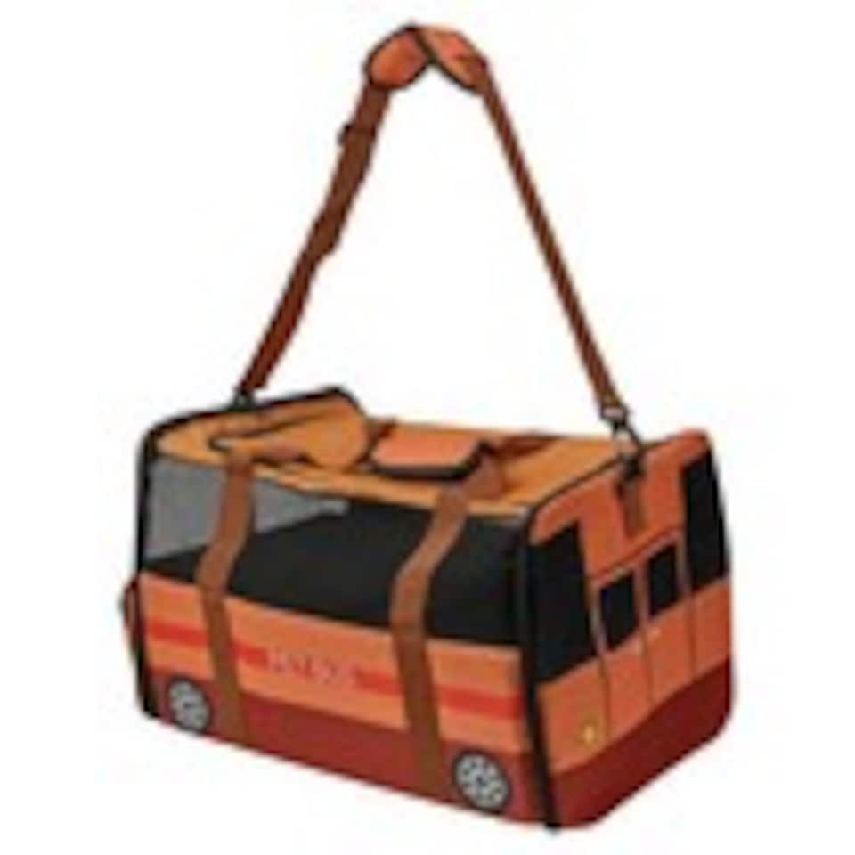 image 1 of Pet Carrier Bag Soft Polyester Kids Bus Themed Small Dog Cat Travel Carry Case | Multi | Orange Pet Bus | 1