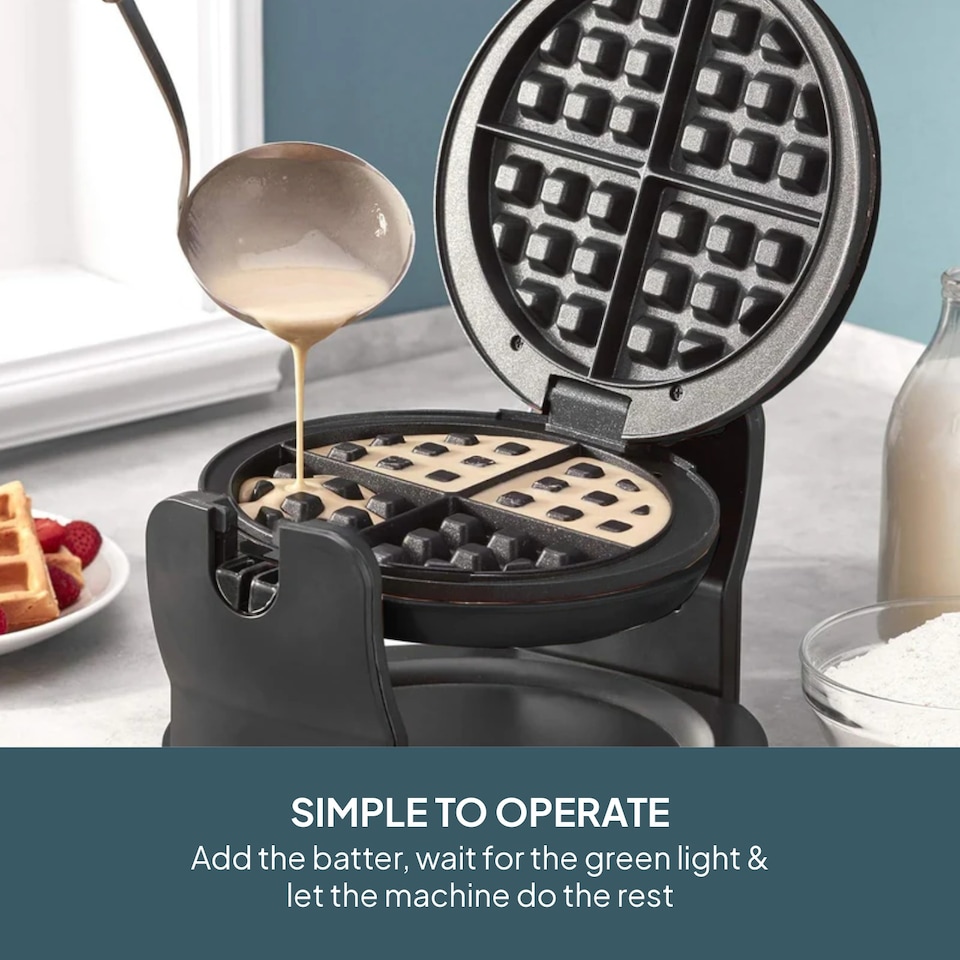 image 1 of Cooks Professional Rotary Belgian Waffle Maker Machine with Non-Stick Plates & Drip Tray | Black