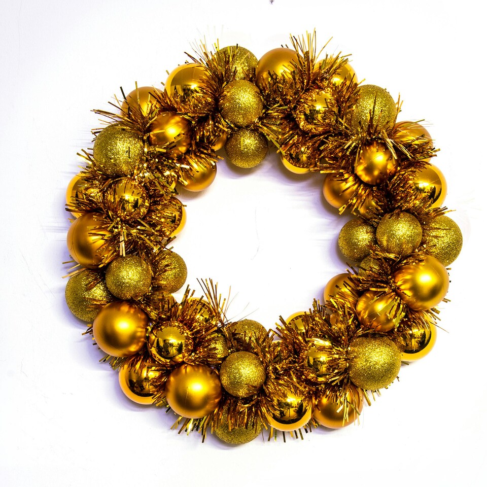 image 1 of Christmas Tree World 33cm Shatterproof Bauble Wreath - Gold