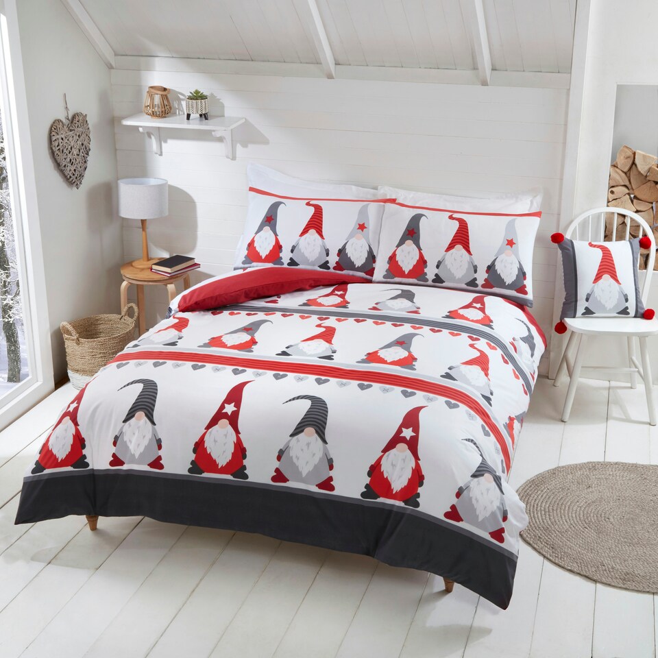 image 1 of Festive Gonks Polycotton Duvet Cover Set with Pillowcase Multi | Double