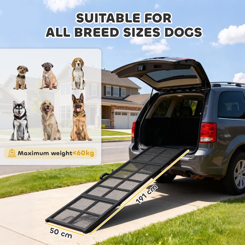 image 1 of PawHut 191 x 20cm Dog Ramp for Car, Pet Stairs for Large Dogs, for SUVs