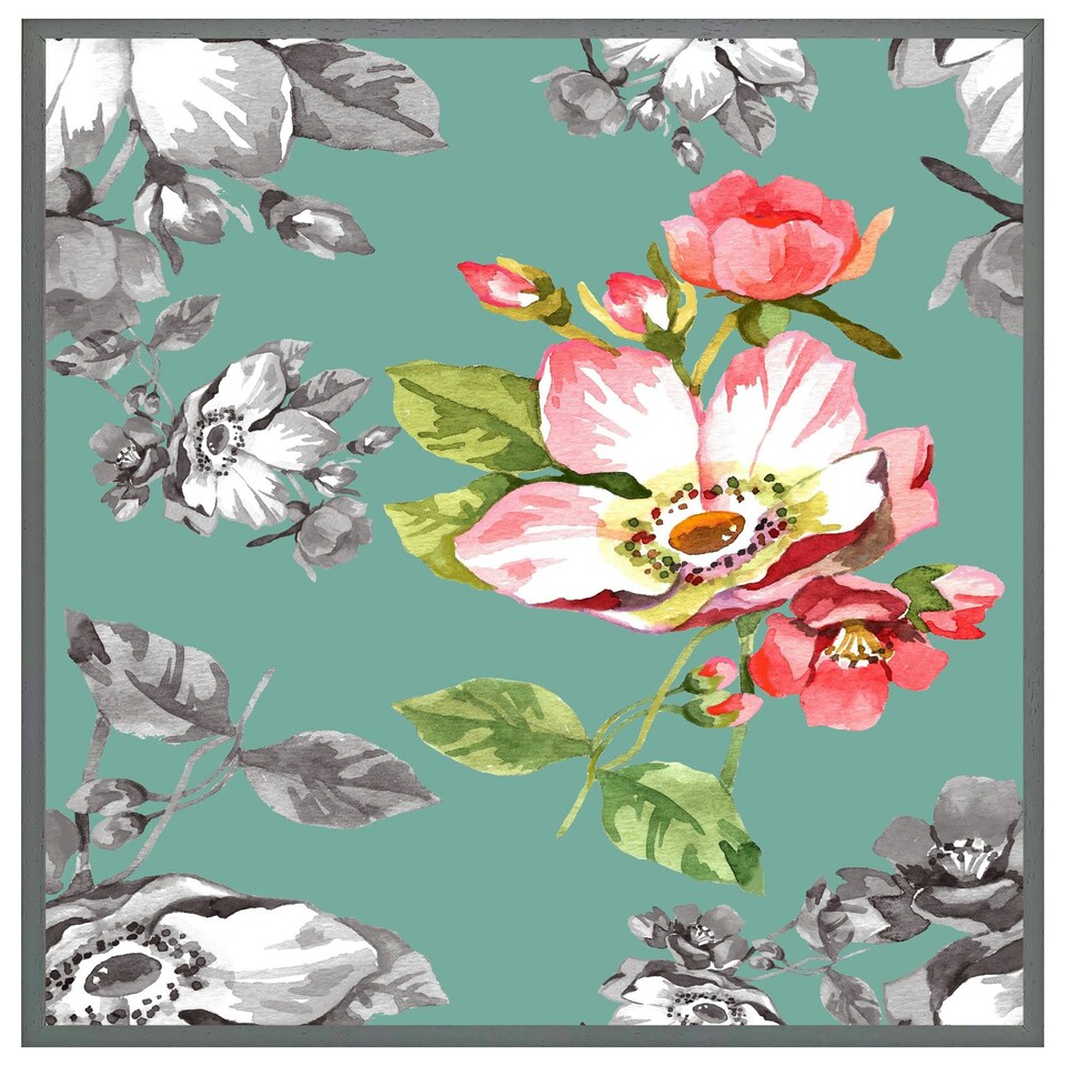 image 1 of Bright flower on green (Picutre Frame) Brown | M