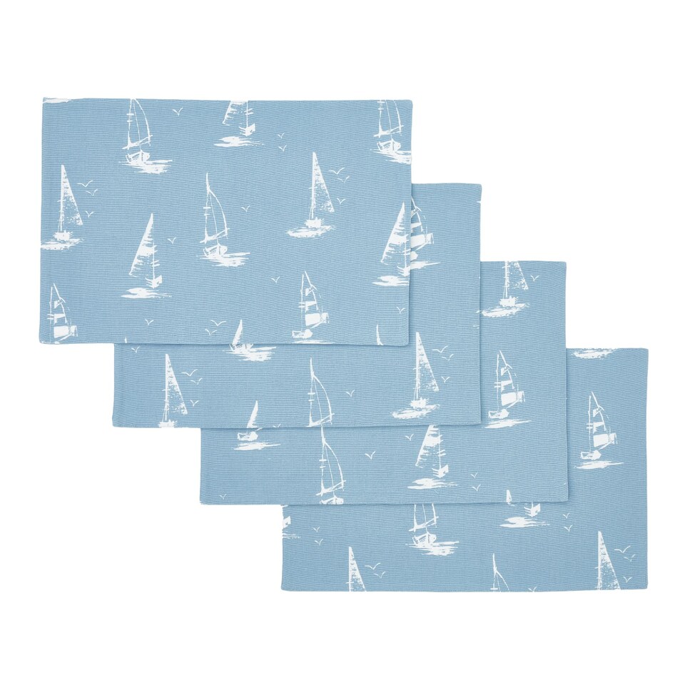 image 1 of Catherine Lansfield Salcombe Boats Cotton Dining Placemat 4 Pack | Blue | One Size | 4
