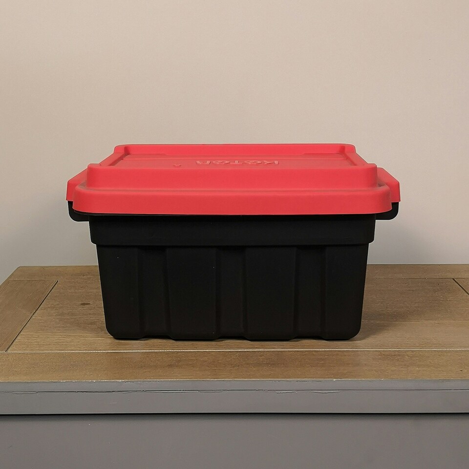 image 1 of 11L Black and Red Small Tuff Stackable Storage Box with Lid and Carry Handles Black