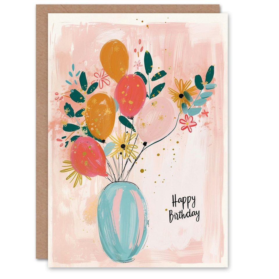 image 1 of Balloon Flower Bouquet Vase Woman Her Birthday Card