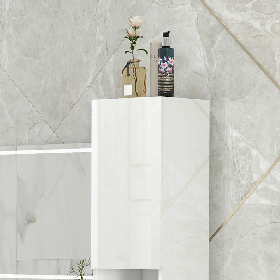 image 1 of kleankin High Gloss Bathroom Floor Cabinet Storage Cupboard with Doors
