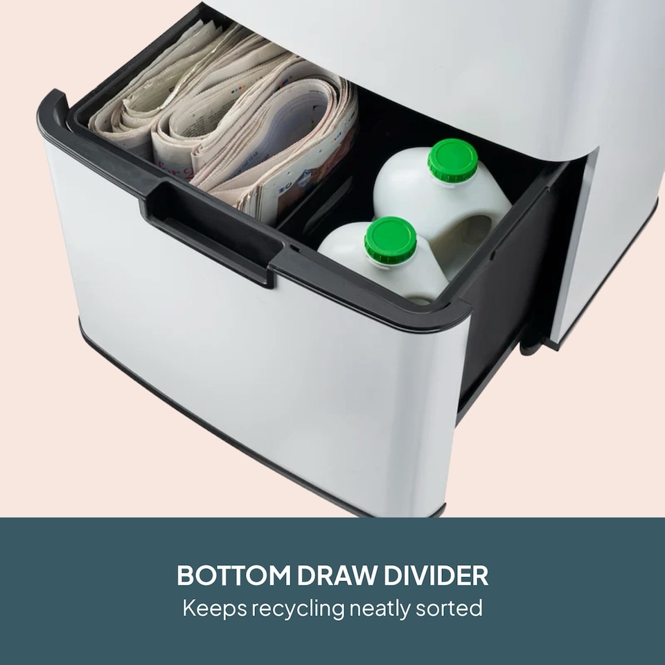image 1 of Cooks Professional Recycling Sensor Bin 75L with Dual Compartments & Food Caddy | White | White & Copper