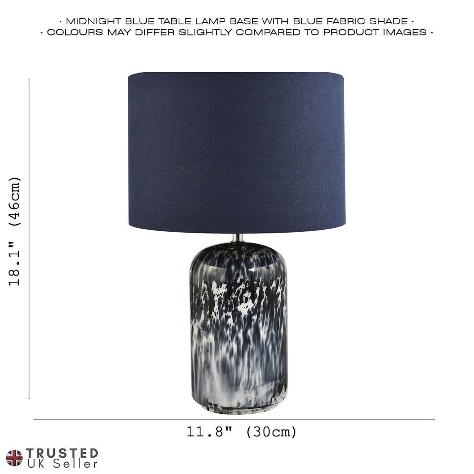 image 1 of Modern Navy Blue and Smoked Grey Marble Snowflake Glass Table Lamp with Shade | Blue | Midnight Blue | 1
