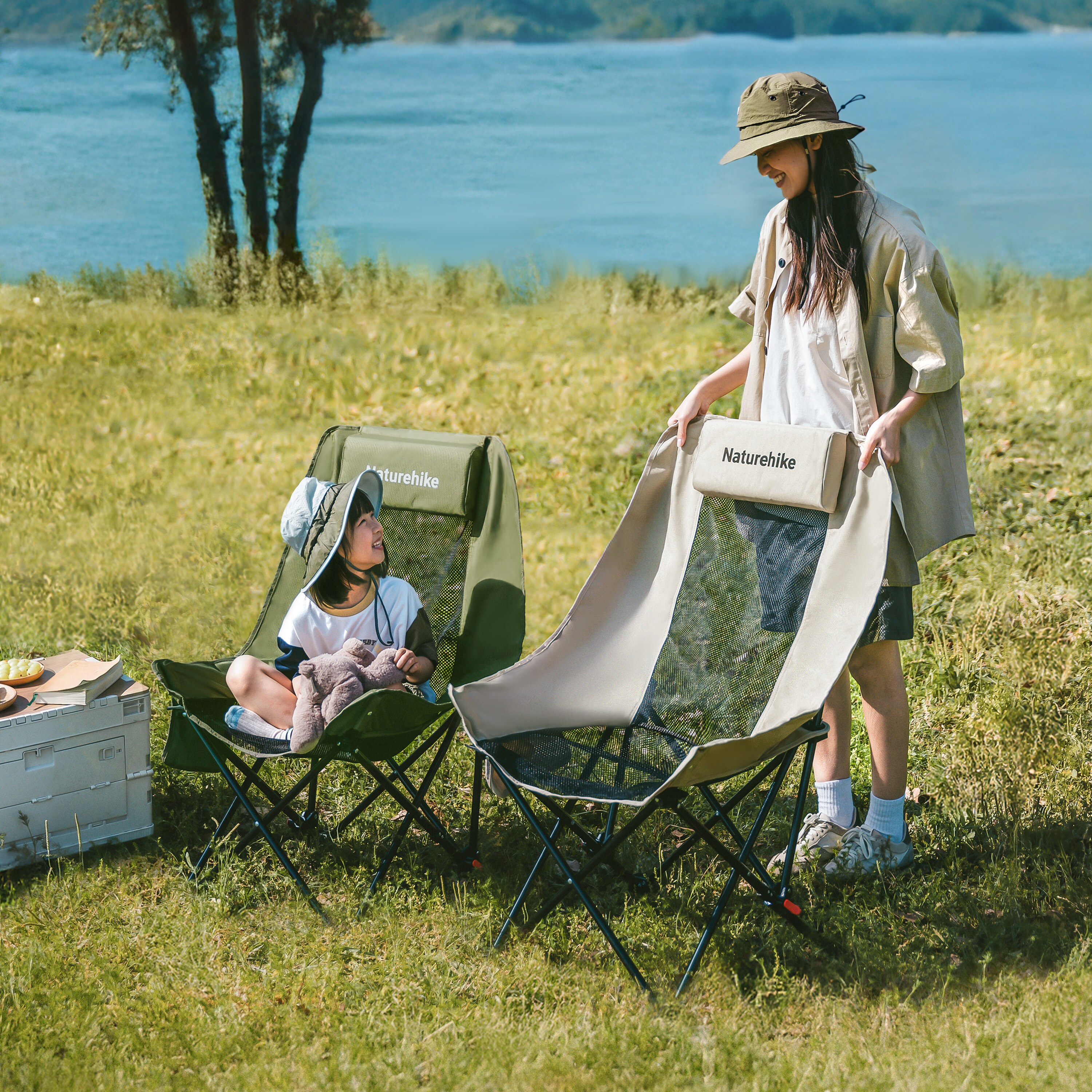 Gathered High-Back Mesh Moon Chair | Green | Hiking Green - Tesco
