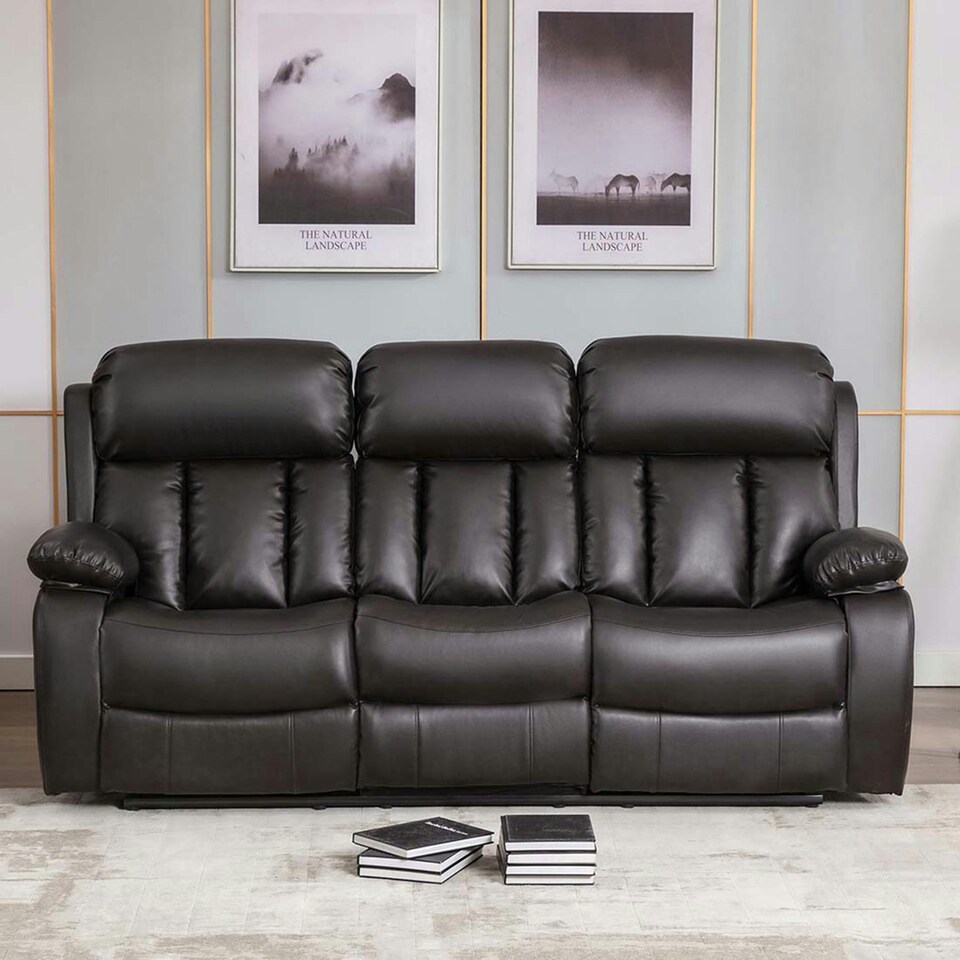 image 1 of Chester 3 Seater Manual High Back Bonded Leather Recliner Sofa (Brown