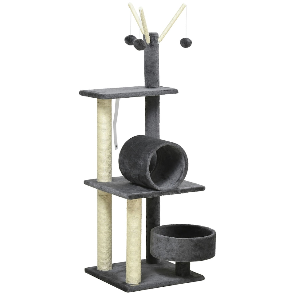 image 1 of PawHut 121cm Cat Tree Tower Activity Centre with Scratching Post Grey