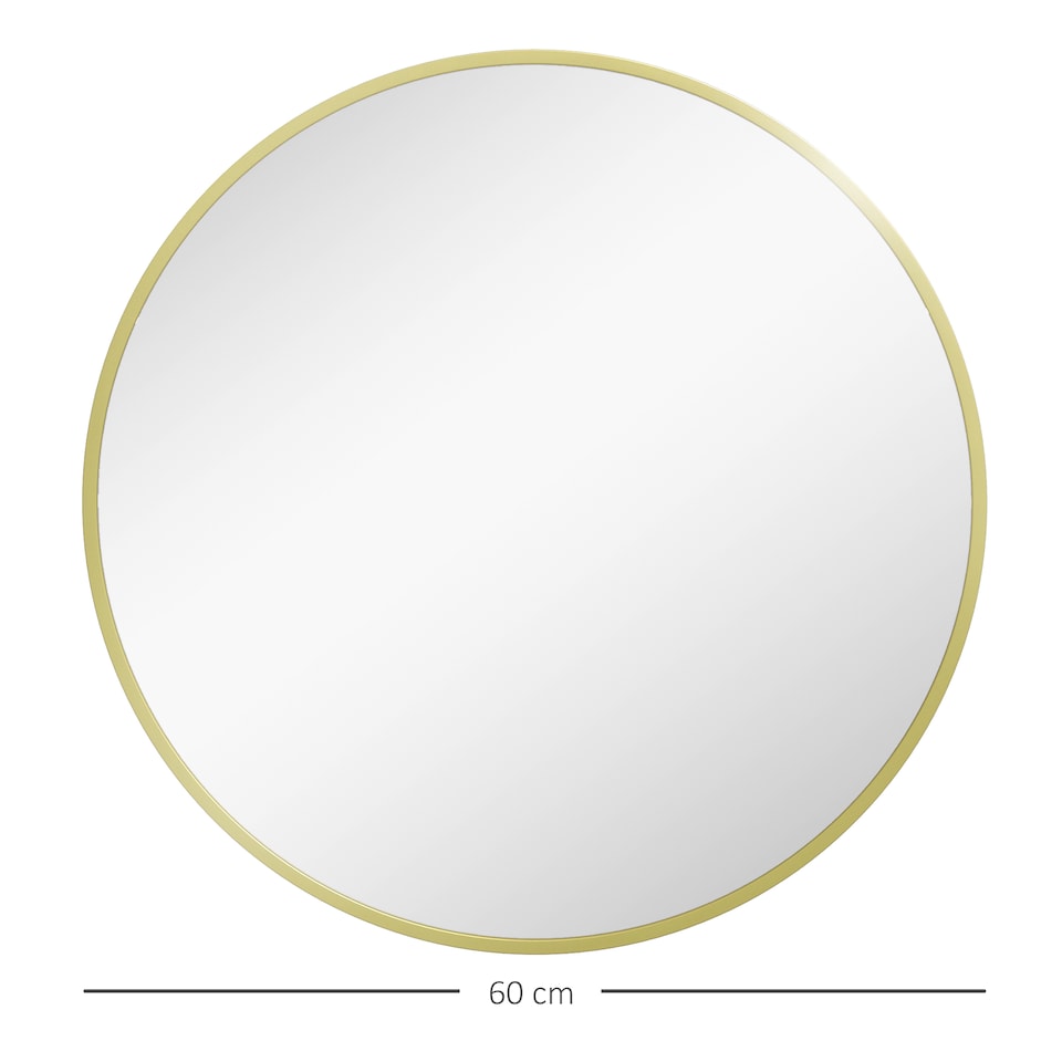 image 1 of HOMCOM Round Bathroom Mirror, Modern Wall-mounted Vanity Mirror with Aluminium Frame and Easy Install Hook for Living Room, Entryway, 60  60cm, Gold Tone