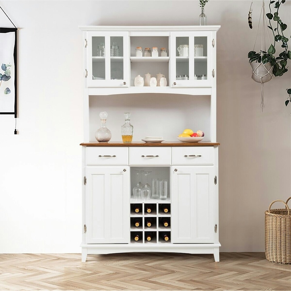 image 1 of COSTWAY Kitchen Storage Cabinet Buffet Cupboard Sideboard White