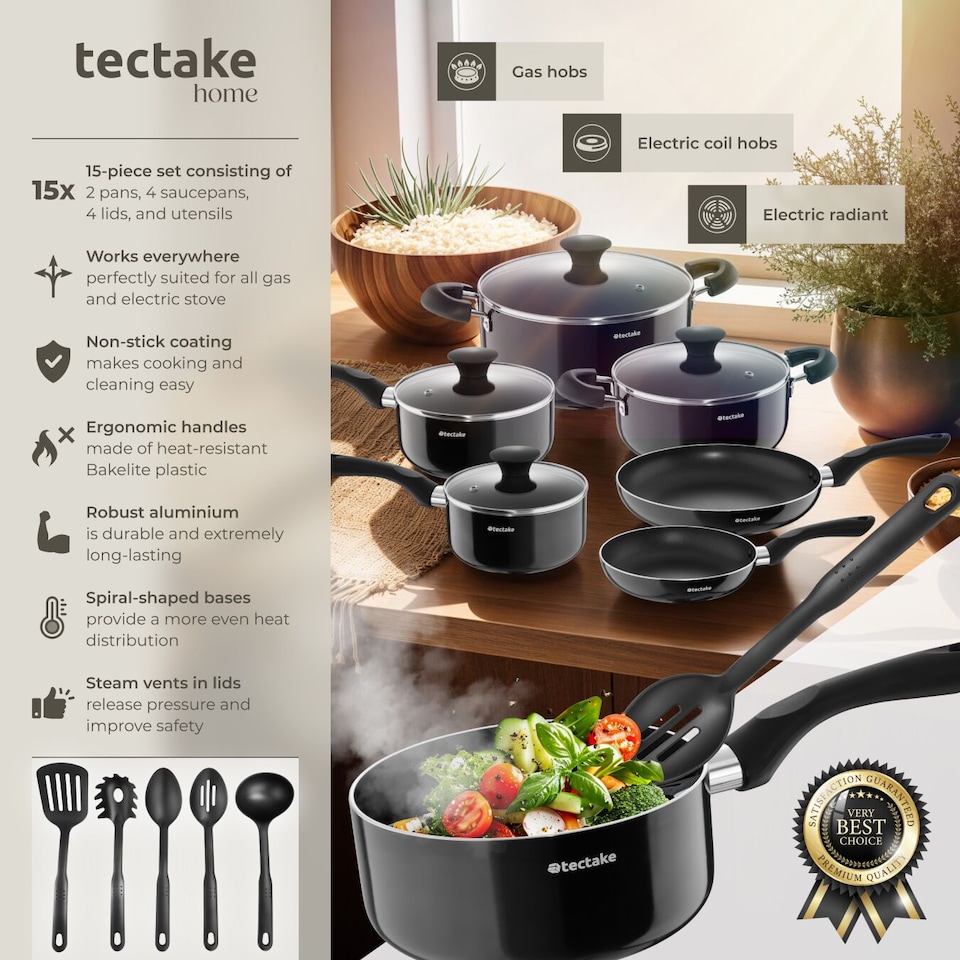 image 1 of Pan Set Varese - 15-piece, 4 pots, 2 pans, non-stick, including kitchen utensils