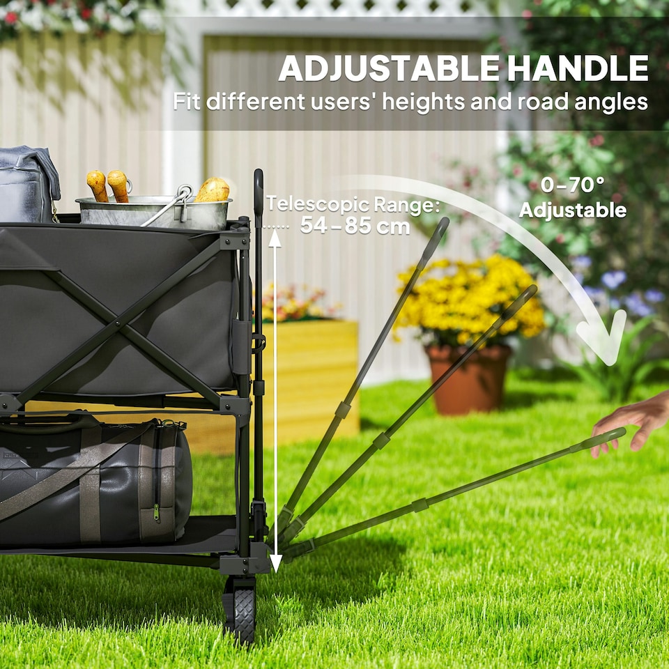 image 1 of Outsunny Double Decker Folding Trolley Cart on Wheels, 200KG Capacity Black
