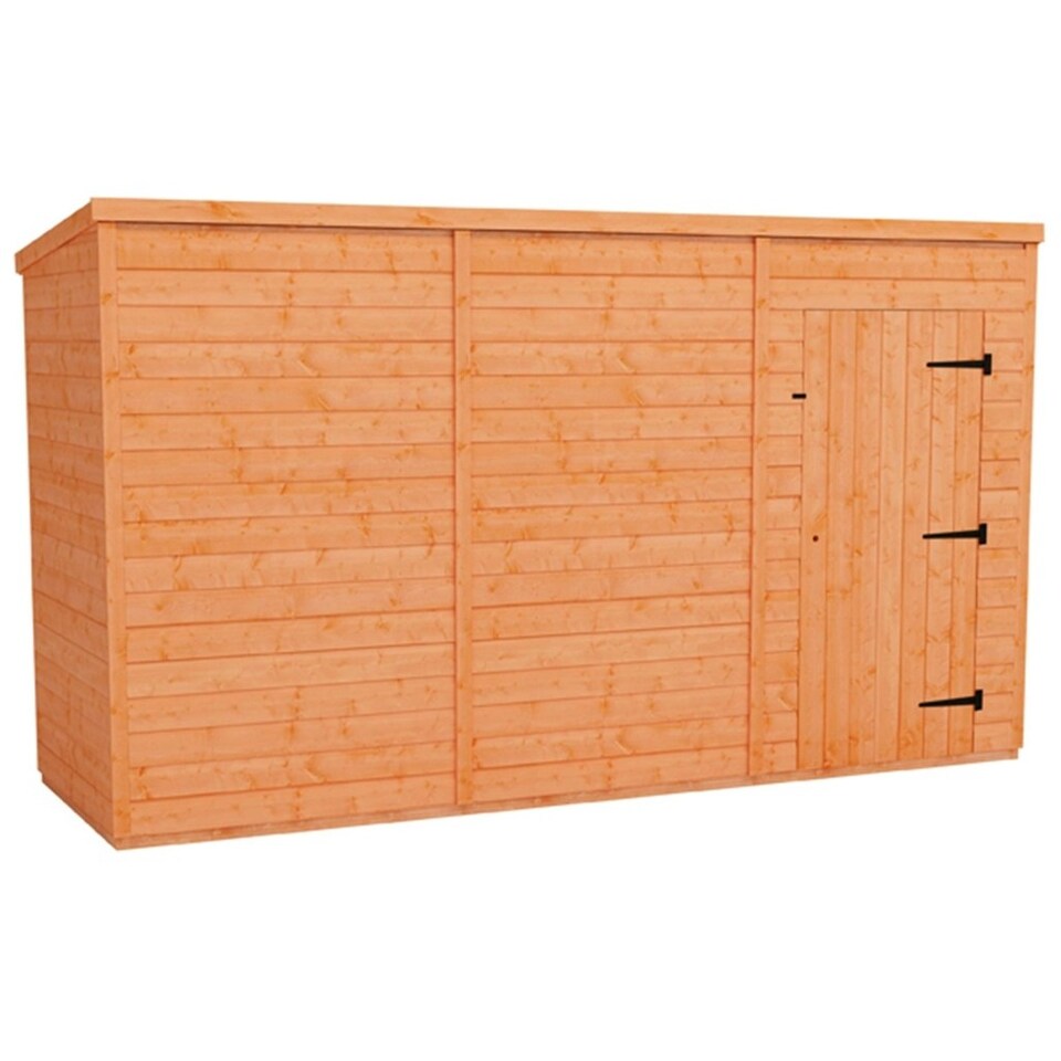 image 1 of 12 x 4 (3.53m x 1.15m) Windowless Wooden Tongue and Groove PENT Shed - Single Door (12mm T&G Floor and Roof) (12ft x 4ft) (12x4)