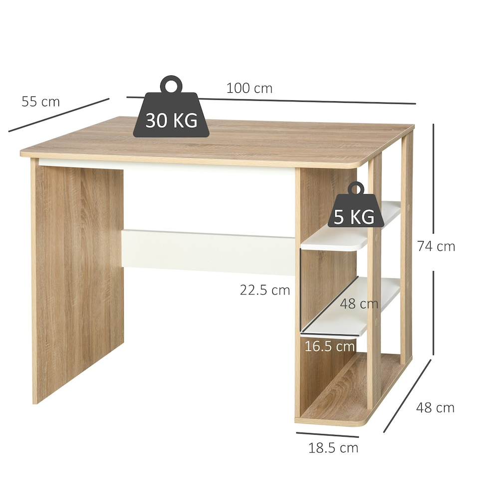 image 1 of HOMCOM Duo Work Desk & 3-Tier Side Shelves Wide Table Sturdy Frame