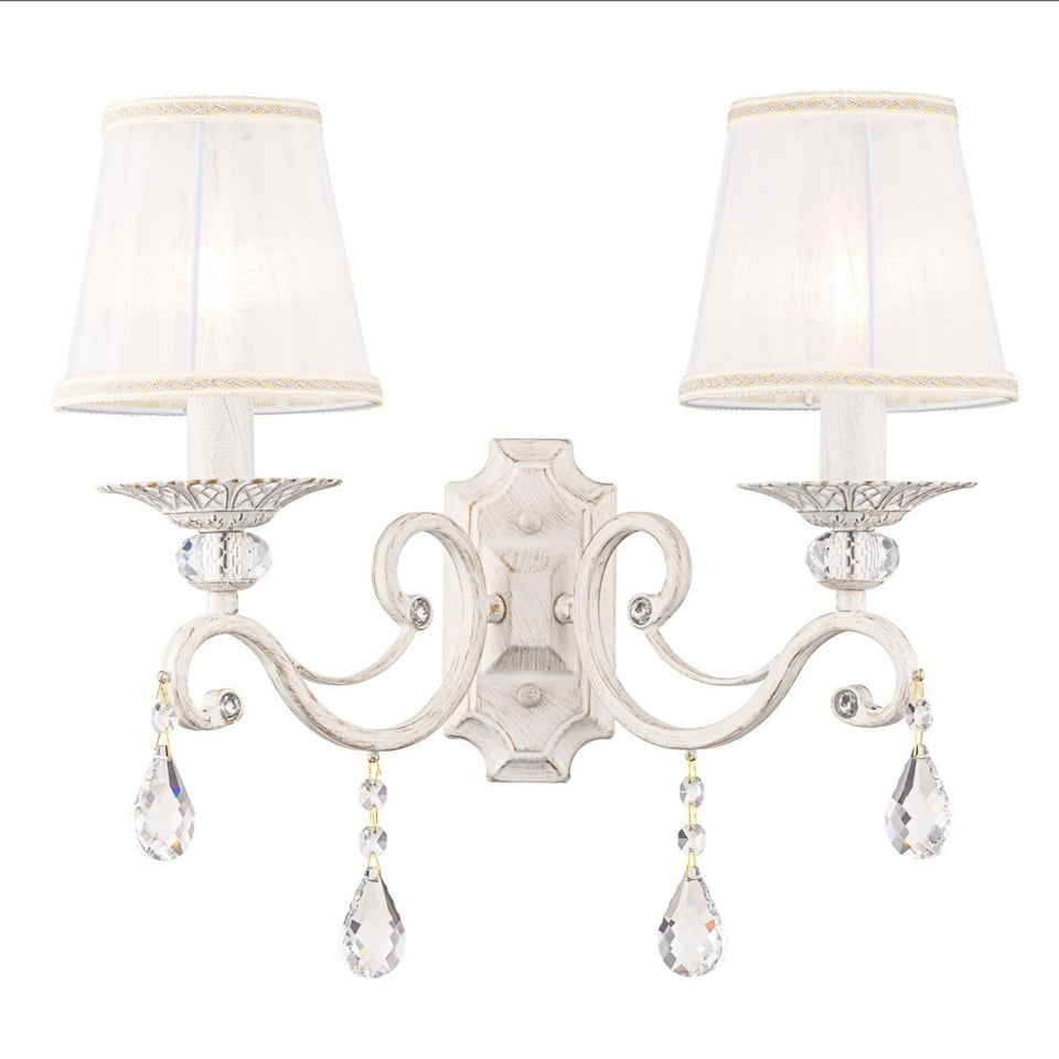 image 1 of Grace Wall Candle Lamp White with Gold & Crystal, 2 Light, E14