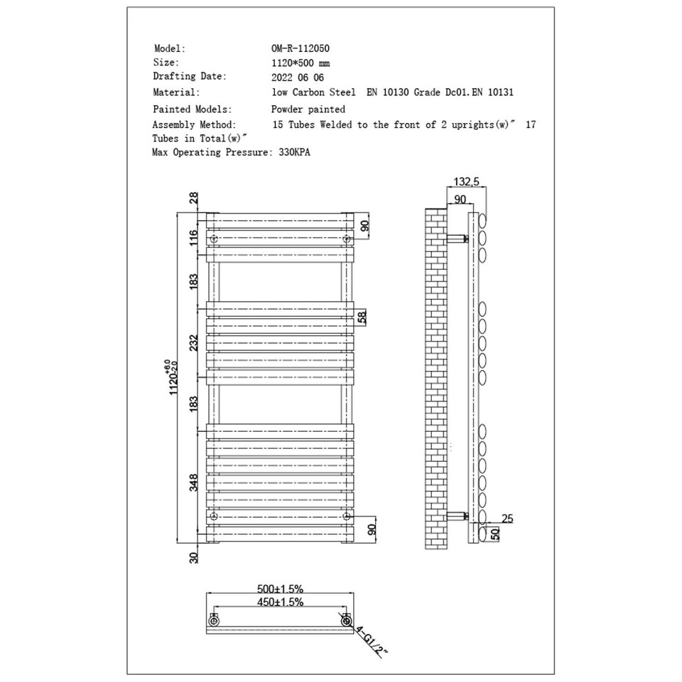 image 1 of Omeara - Black Electric Towel Rail H1120mm x W500mm 600w Thermostatic