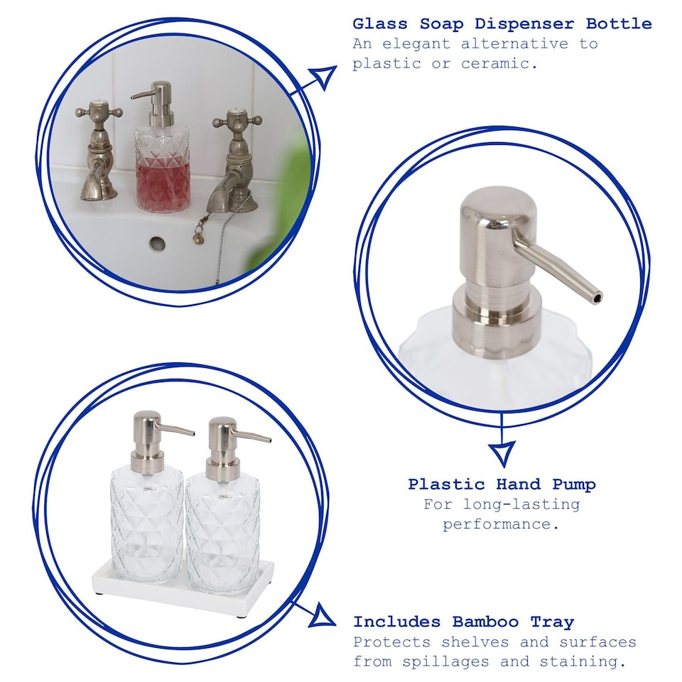 image 1 of Harbour Housewares 2pc Prism Glass Soap Dispenser Set with Ceramic Tray - 330ml