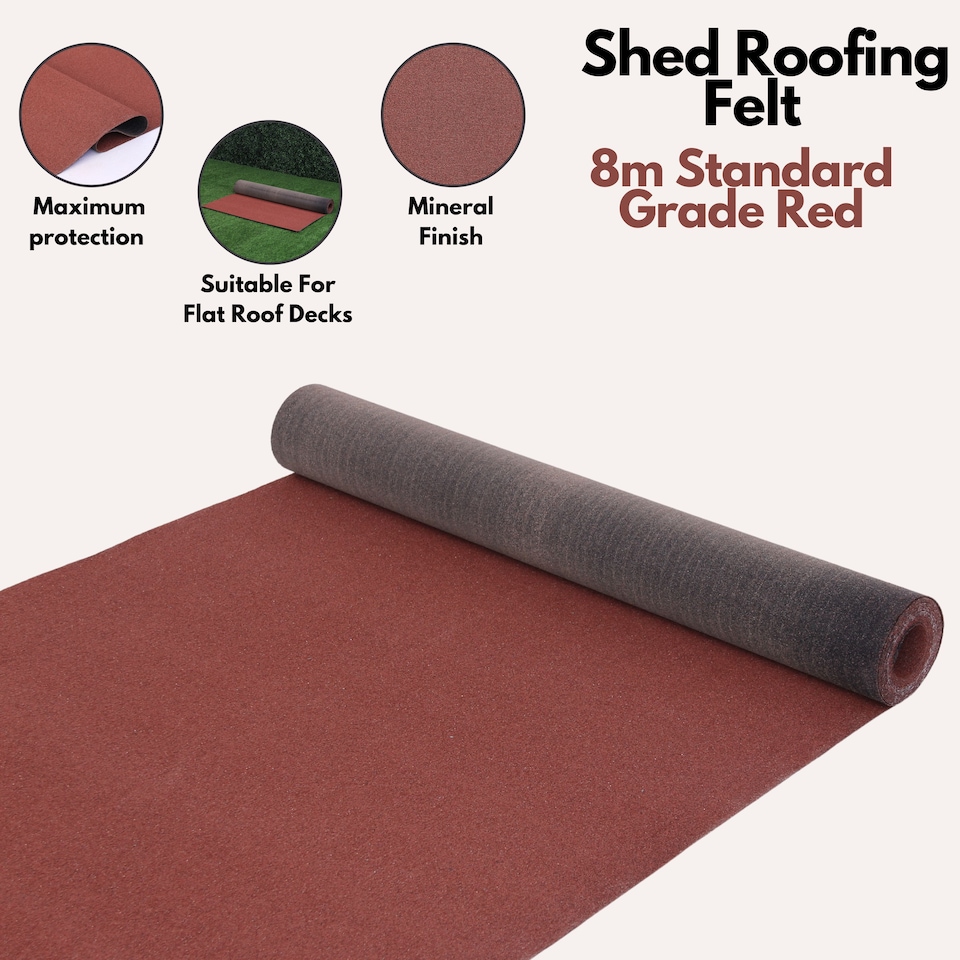 image 1 of NOVECRAFTO Polyester Shed Roofing Felt – Heavy-Duty Weatherproof Roof Felt Roll for Summerhouses, Sheds & Kennels – Premium Long-Life Roof Covering | Red | 8m x 1m