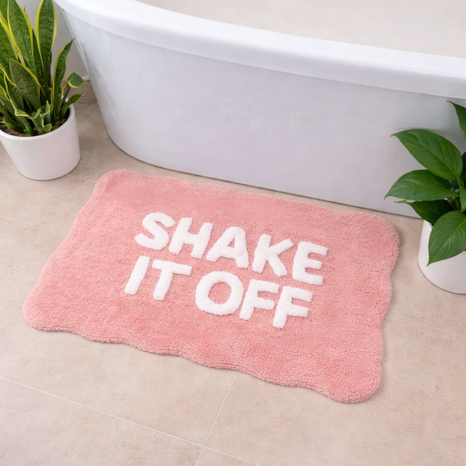 image 1 of Shake It Off Slogan Scalloped Bath Mat