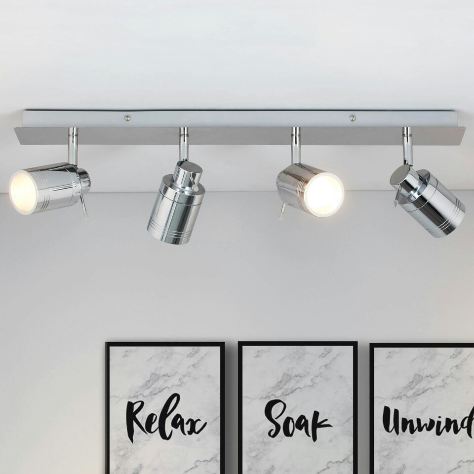 image 1 of BHS Hector Bathroom Ceiling Spotlight Bar | Silver | Chrome | 1