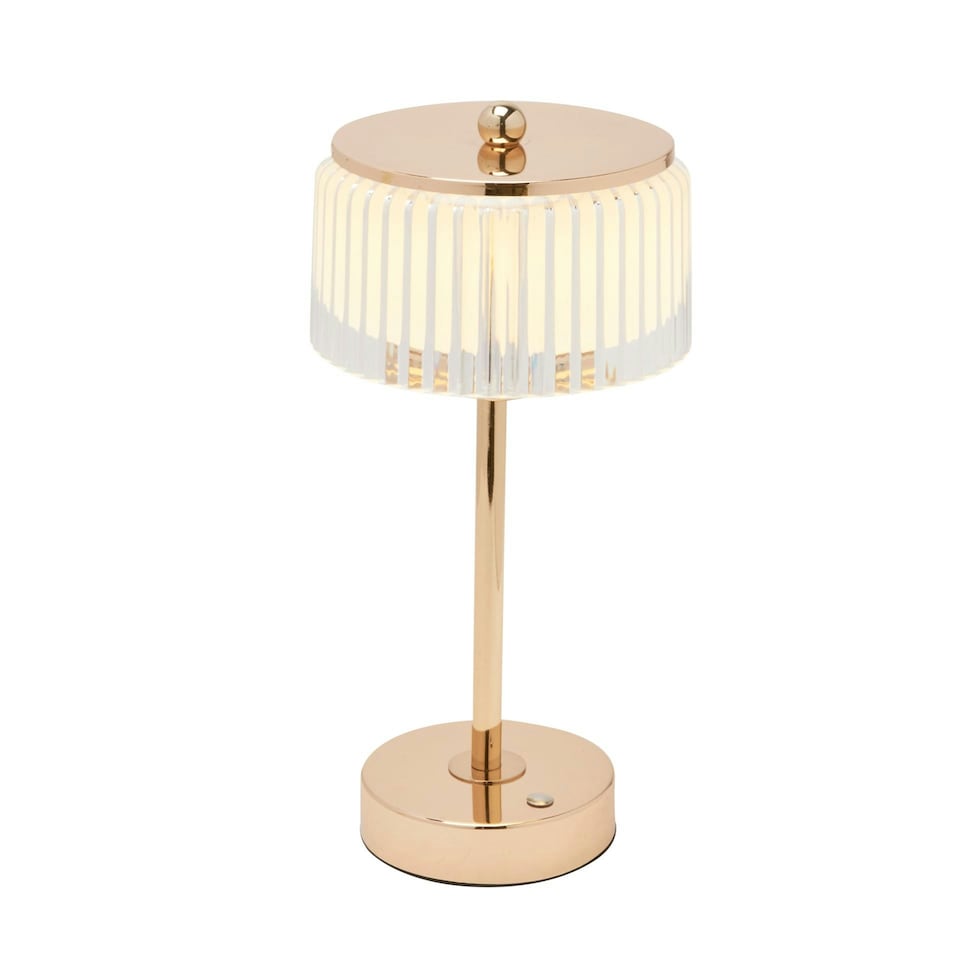 image 1 of Hestia Crystal USB LED Touch Table Lamp with Gold Base & Trim