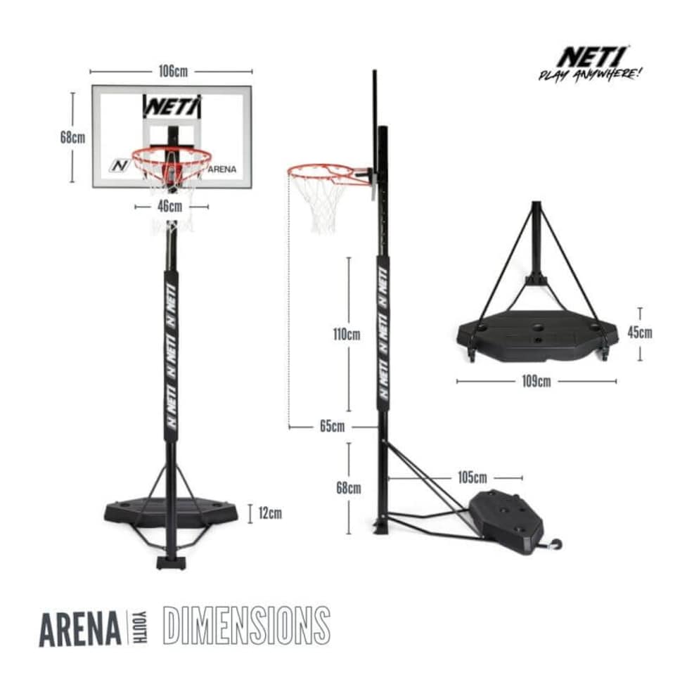 image 1 of NET1 Arena Basketball Hoop – Telescopic 2.28 to 3.05 m, Pro-Style Polycarbonate Backboard 107 x 68.5 cm, 38 L Wheeled Base | Multi | BLACK | 27.0KILOGRAMS