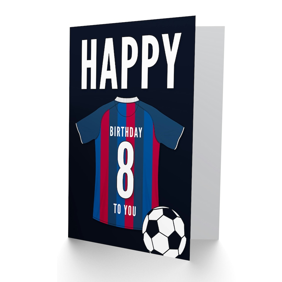 image 1 of Football Strip Kit Red Striped Top Age 8 Year Old Child Kids 8th Birthday Card