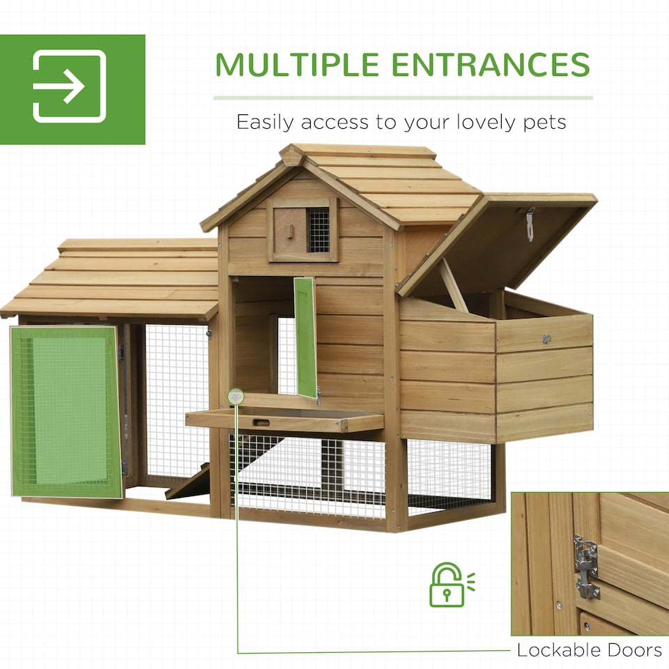 image 1 of PawHut Chicken Coop Hen Cage Small Animal Hutch Nesting Box Outdoor Run Natural