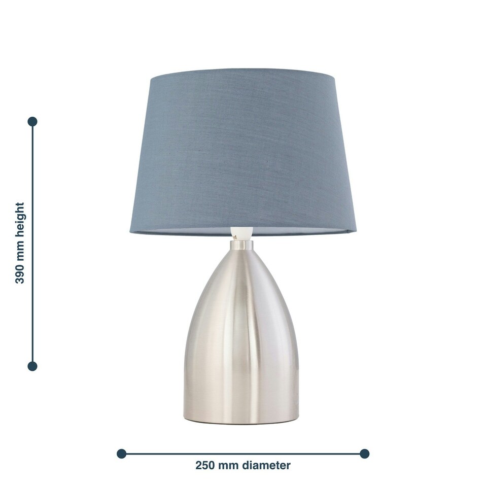 image 1 of First Choice Lighting Valentina Brushed Chrome Touch Lamp with Grey Cotton Shade Silver | Grey