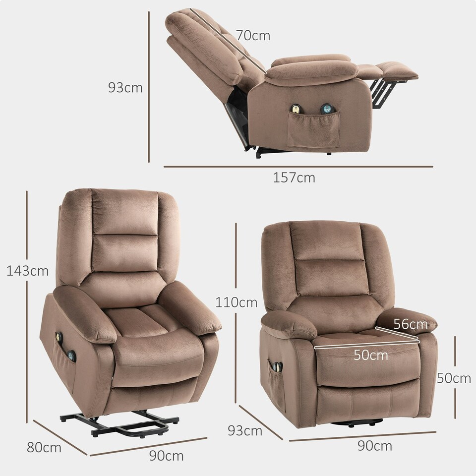 image 1 of HOMCOM Riser and Recliner Chair Lift Chair with Vibration Massage, Heat, Brown Brown