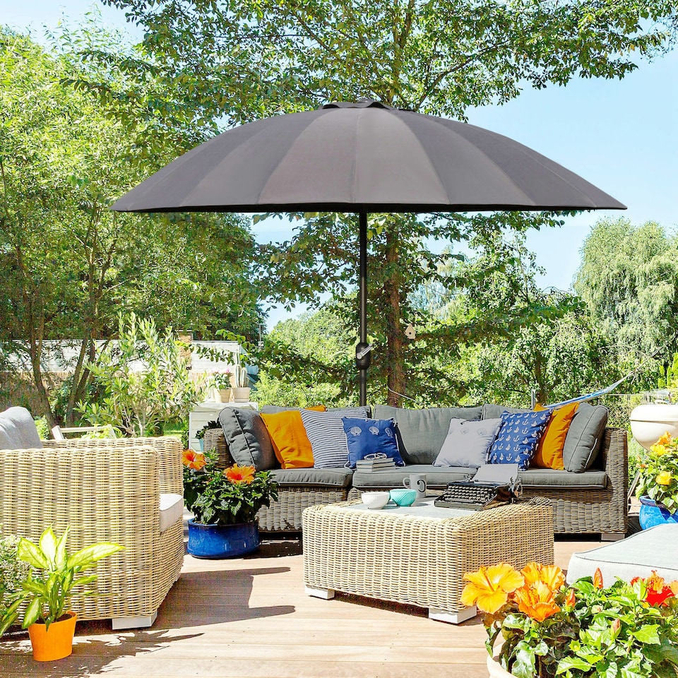 image 1 of Outsunny 2.5m Round Curved Adjustable Parasol Sun Umbrella Metal Pole Grey