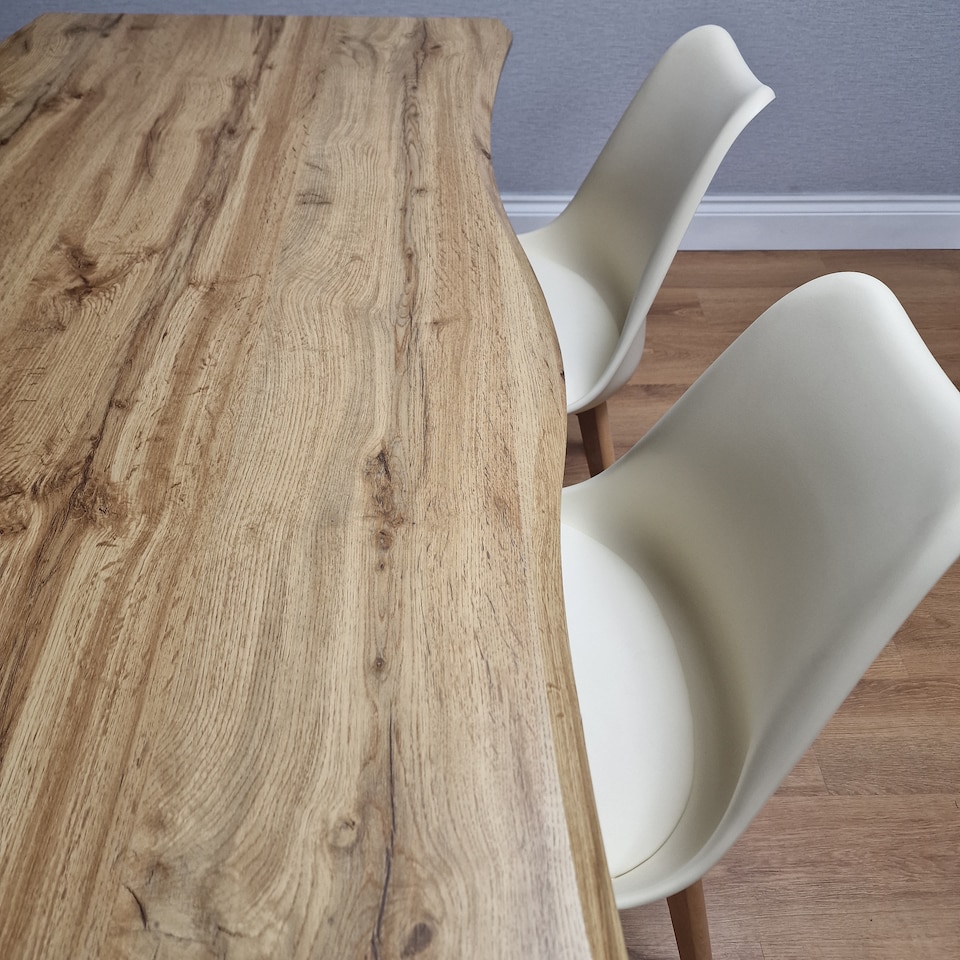 image 1 of Modern Dining Set with 4 Cream Plastic Chairs with Faux Leather Seats Kitchen Dining Furniture