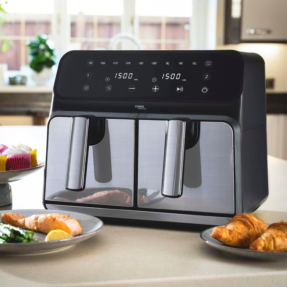 image 1 of Cooks Professional Dual Air Fryer | XL 8L Capacity | 1700W | Digital Display | Silver