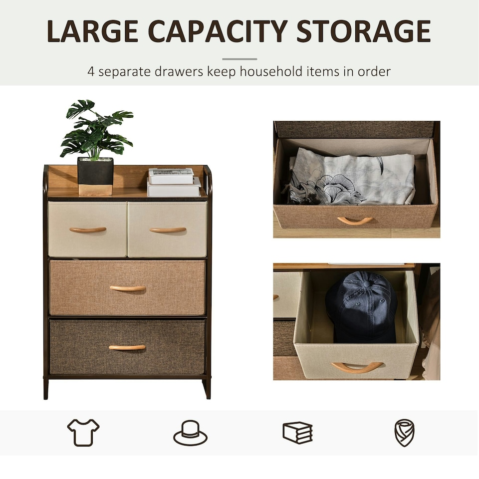 image 1 of HOMCOM Closet Dresser, Dresser Tower With 4 Easy Pull Fabric Drawer Steel Frame