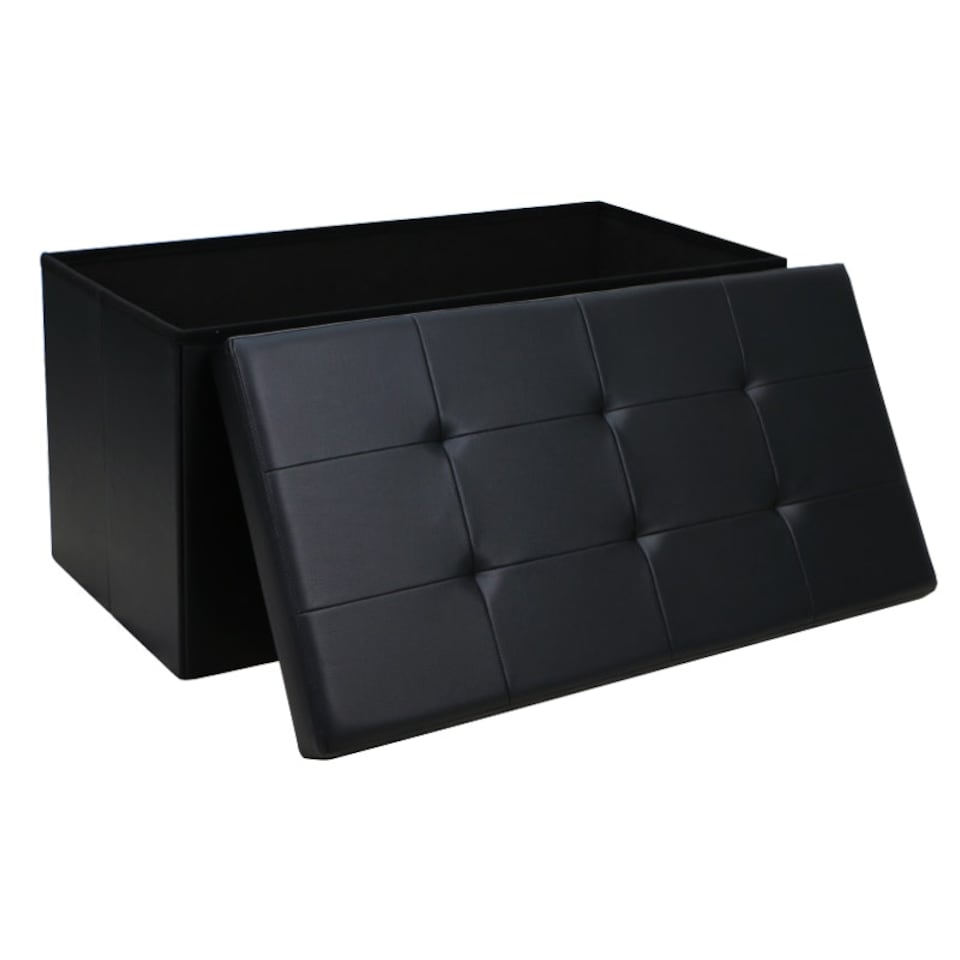 image 1 of Large Faux Leather Foldaway Storage Ottoman Brown