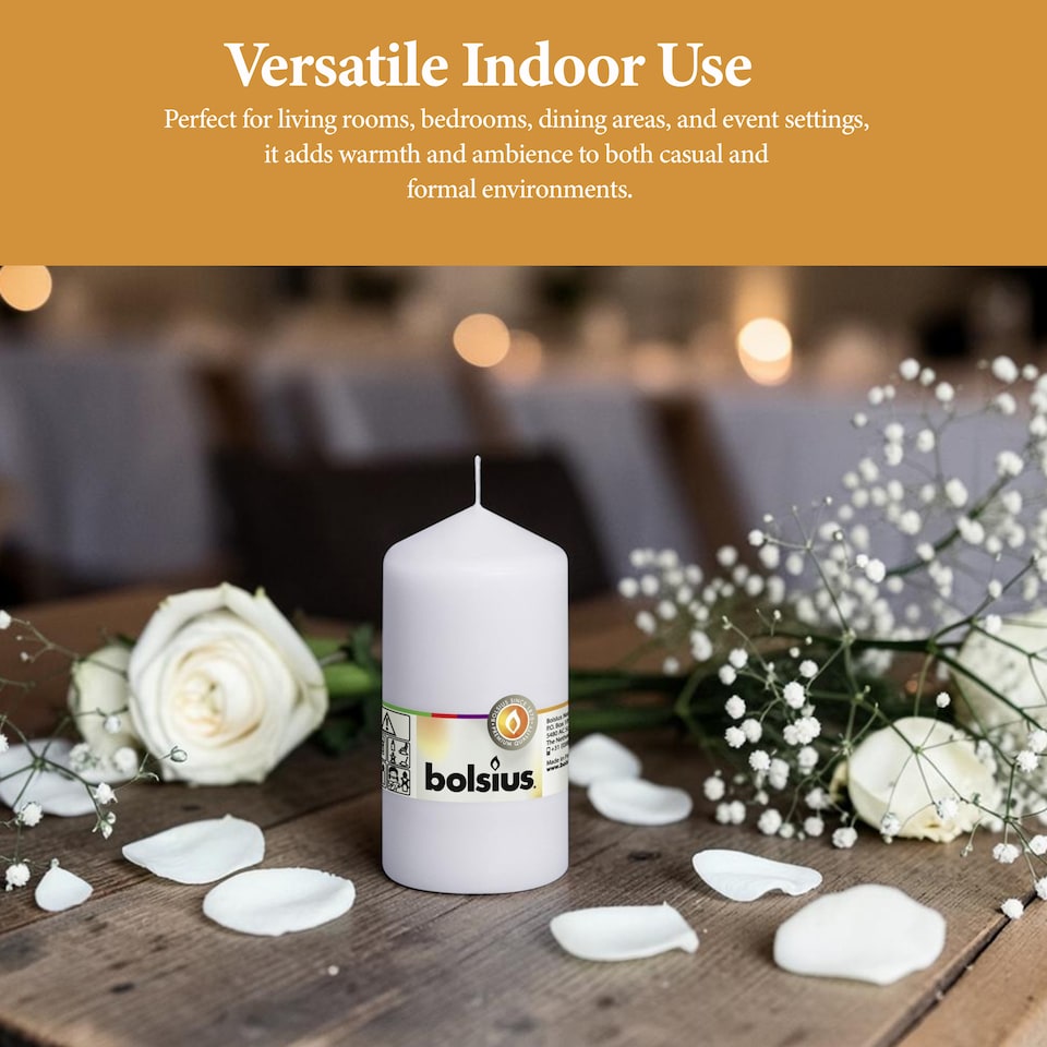 image 1 of Bolsius White Pillar Candle 13cm Decorative Unscented Home Decor Ambient Candle